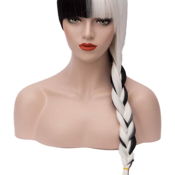 Cruella D. 32” ⚫️⚪️B& W Cosplay Synthetic Bang Wig - Picture 6 of 8